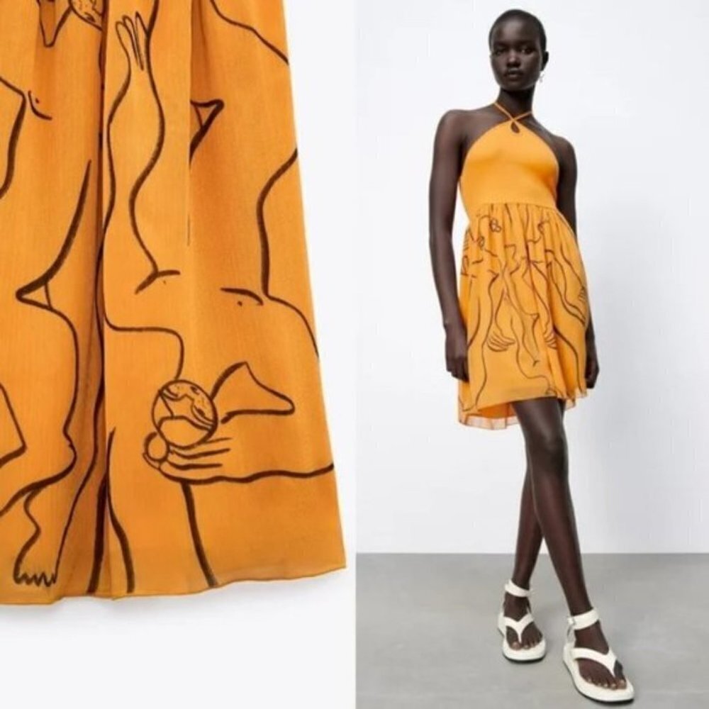 Zara x Dina Bukva Orange Halter Neck Dress